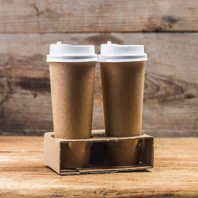 Disposable paper cup holder for To go coffee 2-cup paper holder